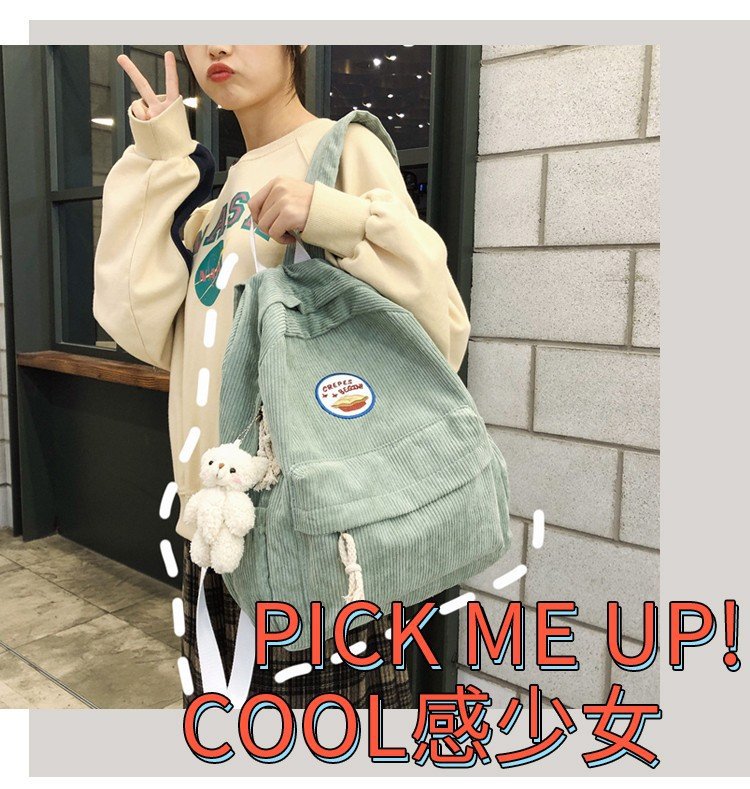 New Fashion Retro Casual Corduroy Student Backpack Cute Cute Bear Bear Campus Bag display picture 33