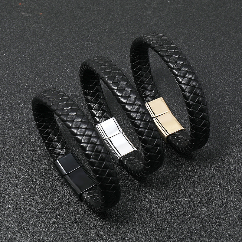 simple leather alloy magnet buckle retro bracelet