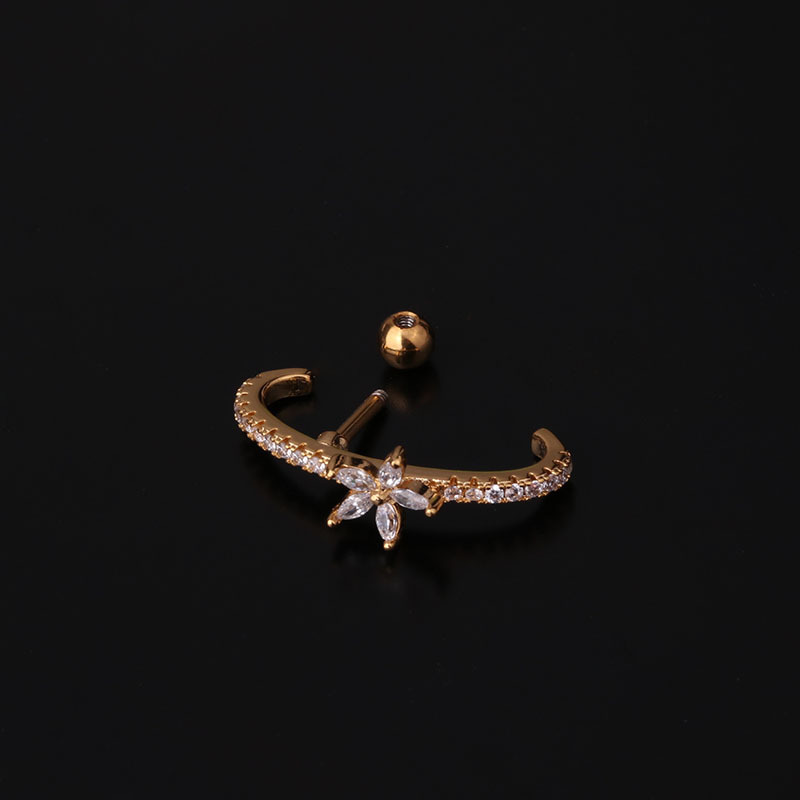 Ear Cartilage Rings & Studs Lady Flower 316 Stainless Steel  Copper Inlaid Zircon display picture 2