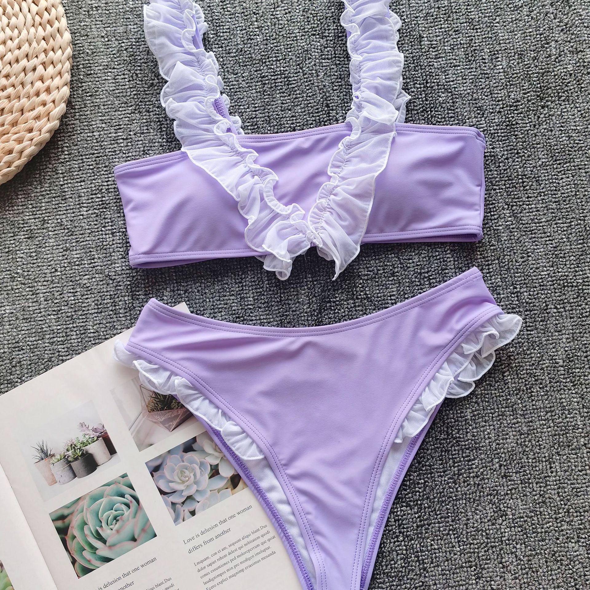 ruffled split bikini two-piece swimsuit nihaostyles wholesale clothes NSCMB96878