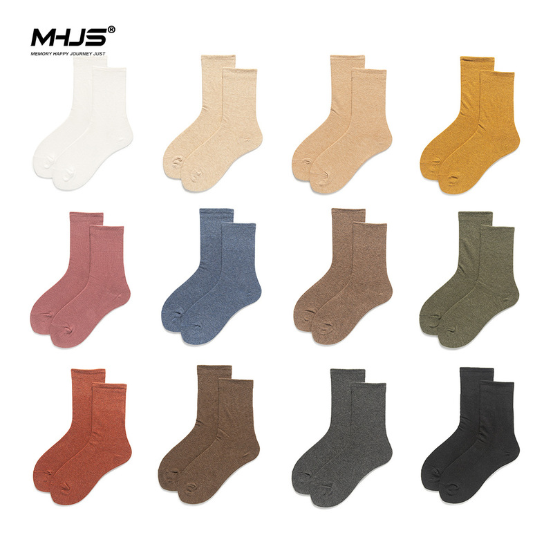 Socks for Women Japanese Style Style Style Home Plain Color Simple Versatile High Screw Elastic Korean Style Slim Bottoming Mid-Calf Stockings Trbottomy