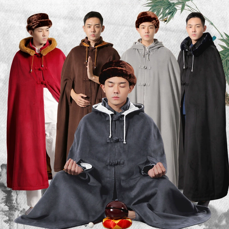 Мужской и женский зимний утолщенный плащ для медитации на флисовой подкладке, накидка для медитации, костюм монаха-монаха Гуаньинь, став монахом