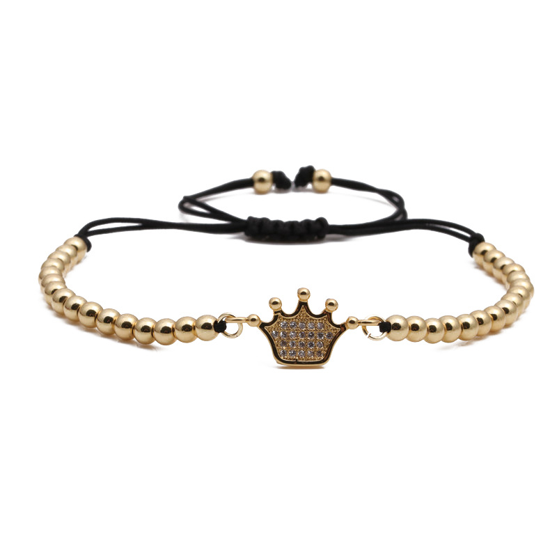 Explosion-type Micro-inlaid Zircon Crown Bracelet Copper Beaded Woven Bracelet display picture 1