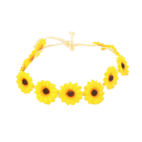 2pcs Daisy Bohemian Holiday Hairband Real sun flower braid garland photo shooting performance headdress women