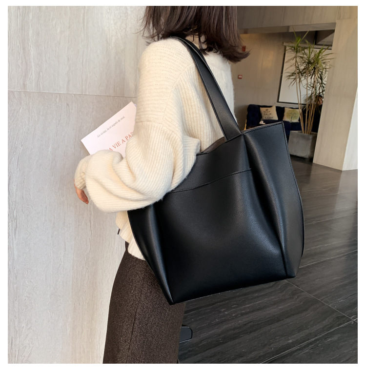 Daily Occasion Pu Leather Material Women's Pu Leather Solid Color Basic Square Magnetic Buckle Shoulder Bag Tote Bag