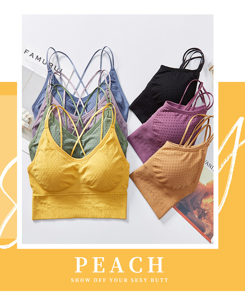 Korean-style fashionable polka dots gather together, beautiful back wrap, thin shoulder strap, comfortable and breathable, thick chest pad, sports halter vest for women detail image 11