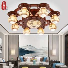 新中式吸顶灯实木陶瓷客厅灯餐厅灯仿古中国风卧室灯具吸顶款吊灯