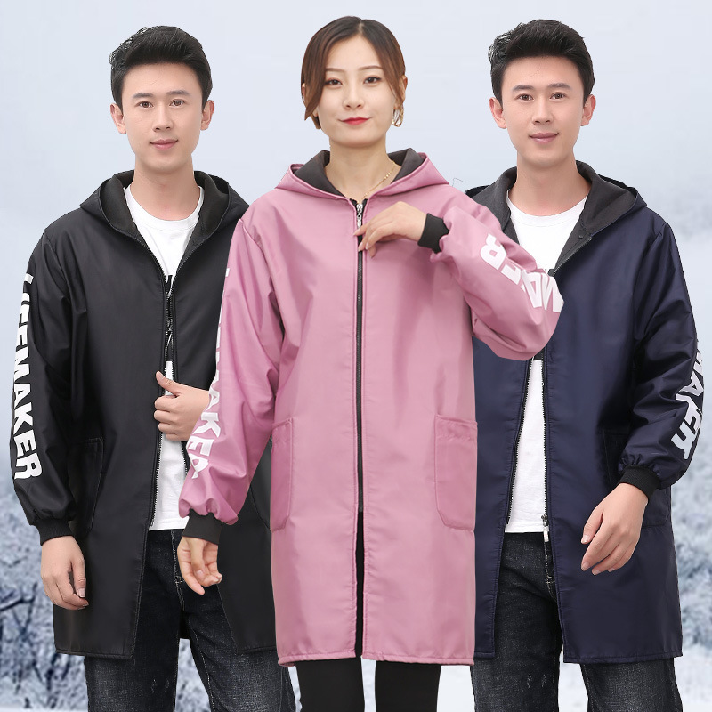 秋冬加绒加厚加长款罩衣女大人厨房防油定制logo印字男工作服大褂