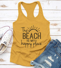 The Beach Is My Happy Place外贸字母工字背心女 欧美宽松背心