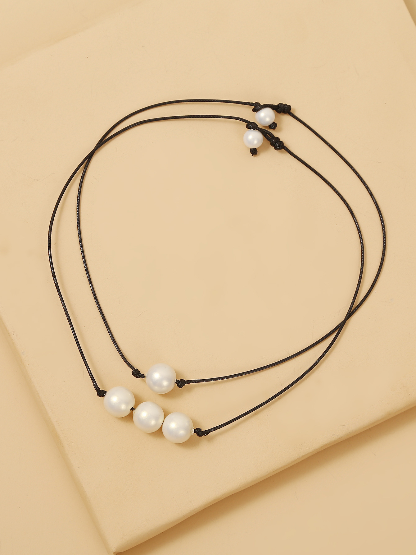 Fashion Jewelry New Accessories Pearl Wax Rope Two-piece Short Necklace Wholesale Nihaojewelry display picture 3
