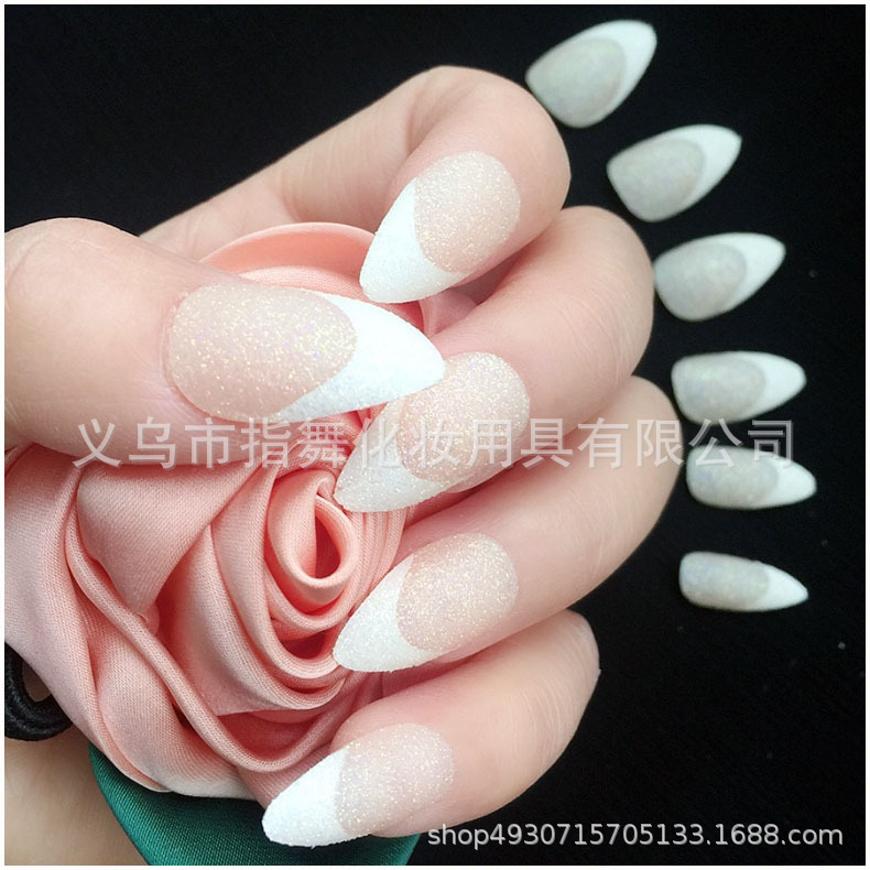 New spot pointed French glitter extended full paste wear nail piece semi-finished set manufacturers can be customized New spot pointed French glitter extended full paste wear nail piece semi-finished set manufacturers can be customized