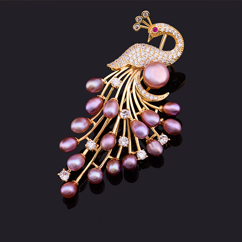  New Luxury Jewelry Inlaid Zircon Pearl Peacock Brooch Pins for Women Fashion Dinner Party Dress Corsage Pin Clothing Accessories Brooches for Wedding