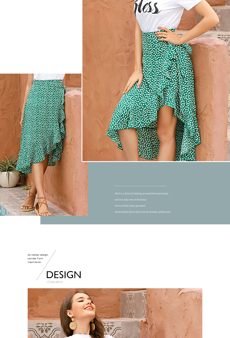 Polka-dot Wrap Pleated Ruffled Irregular Skirt_voghion.com