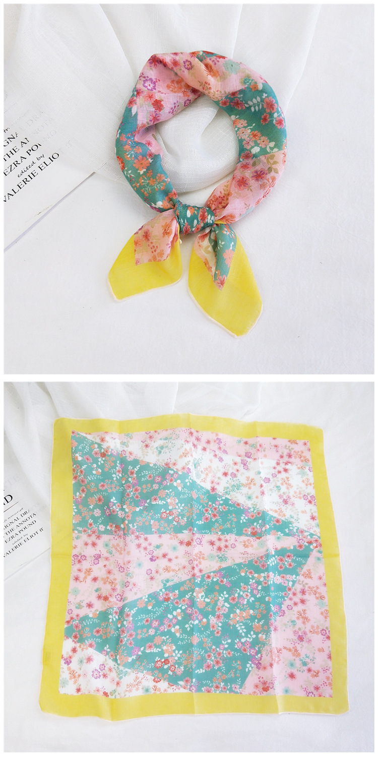 50g Weight Silk Scarf Classification Travel Occasion Unisex Gender Printing Design Sweet Style Grey&Pink, Grey, White, Purple, Green, Blue, Camel, Yellow, Black Color Cotton Linen Small Square Scarf 10
