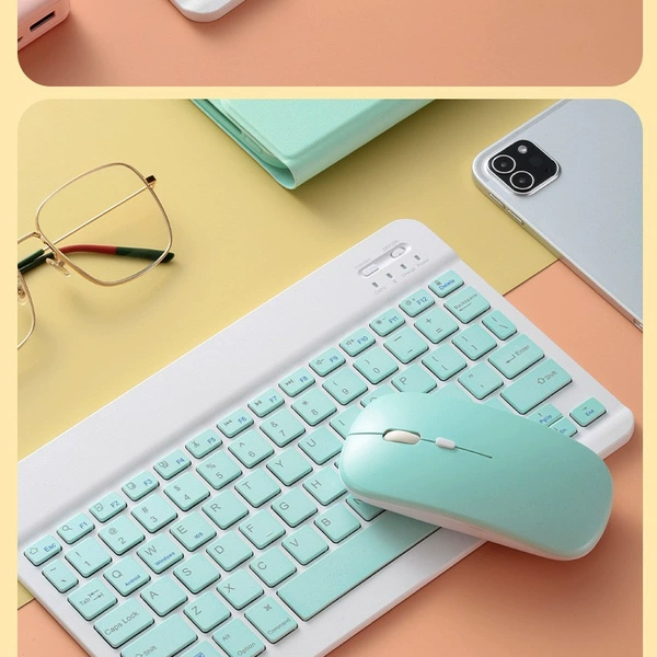 Green keyboard, battery, mouse, 7 inch, bluetooth
