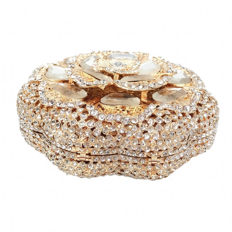 Túi clutch dạ hội kim loại đính kim cương, xách tay nữ thời trang dự tiệc — Màu đen, Đế Vàng Kim Cương, Nền vàng kim cương trắng, Màu bạc chi tiết 18