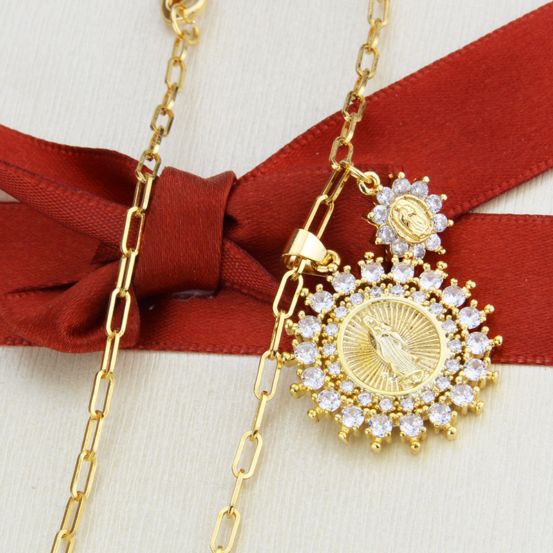 fashion  inlaid zircon round religious necklace