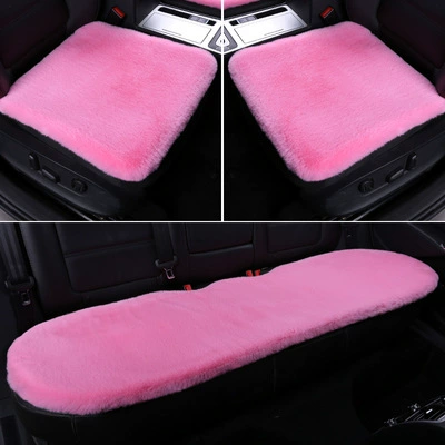 Car Seat Cushion Imitation Rabbit Fur Wool pad - pink-three-piece-set