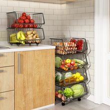 加工订制各类蔬菜水果收纳篮落地多层厨房置物架可移动锅架手推车