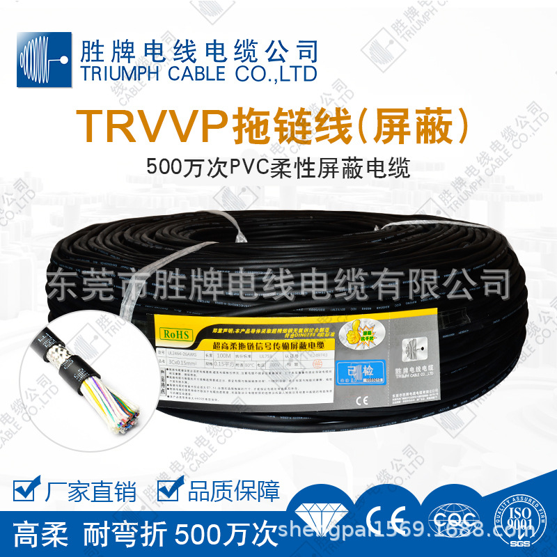 胜牌800万次PUR柔性屏蔽电缆TRVUP0.3平方高柔拖链线伺服电机电缆