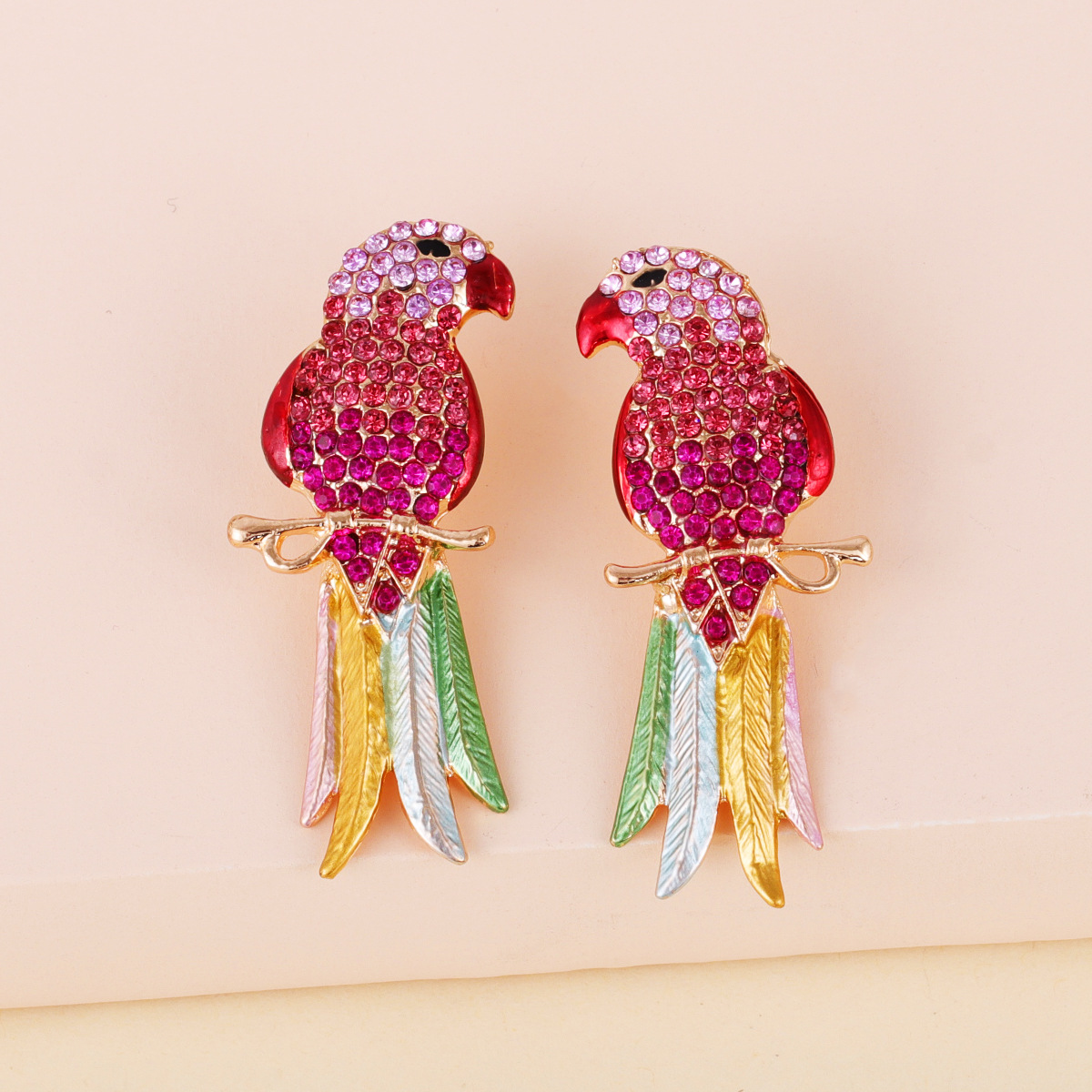 Retro Full Diamond Colorful Cute Animal Bird Earrings display picture 9