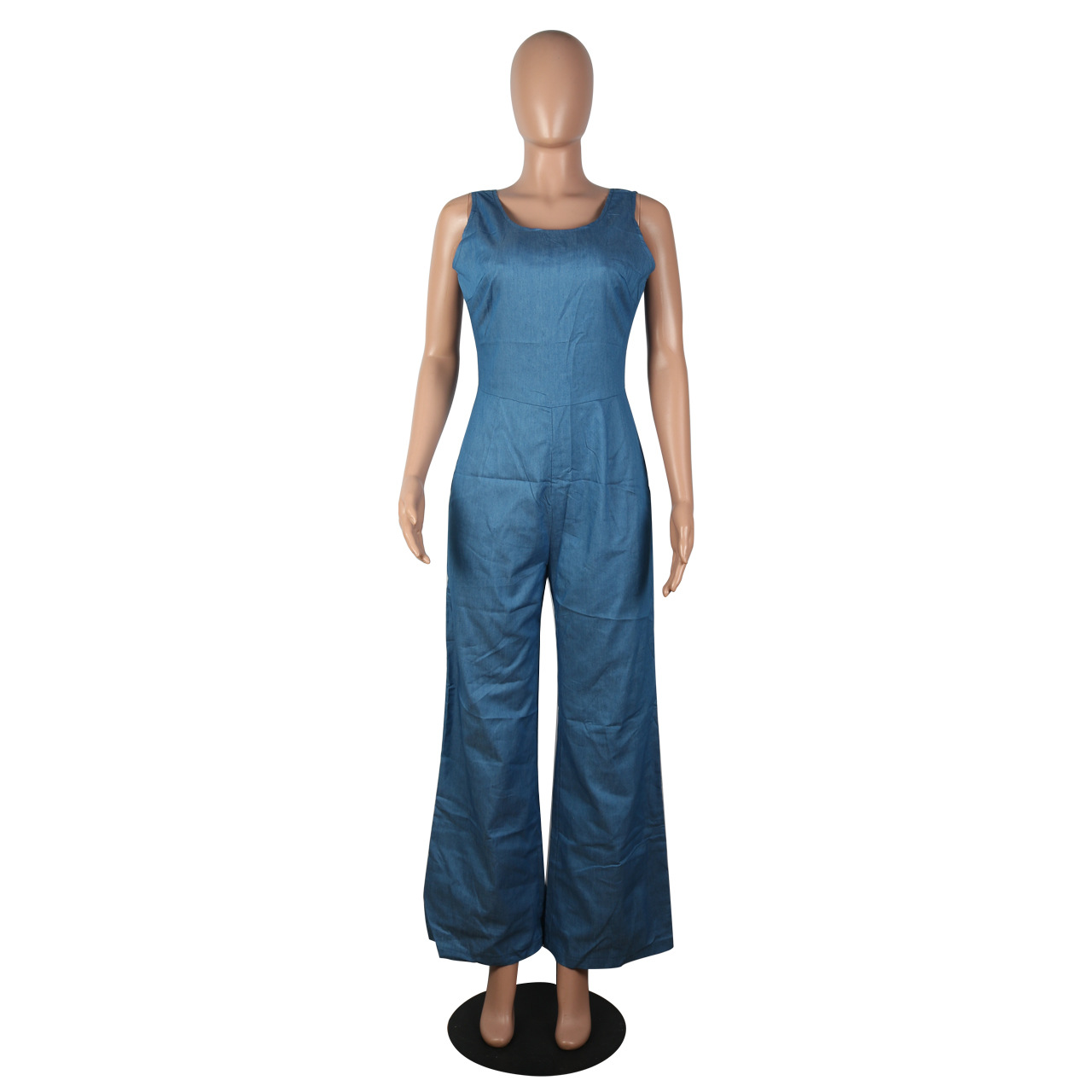 Boutique Casual Denim Solid Color Vest Backless Jumpsuit