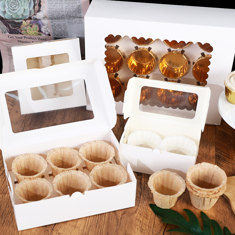 纸杯蛋糕盒包装盒马芬杯盒子牛皮纸2/4/6/12粒开窗下午茶甜品盒