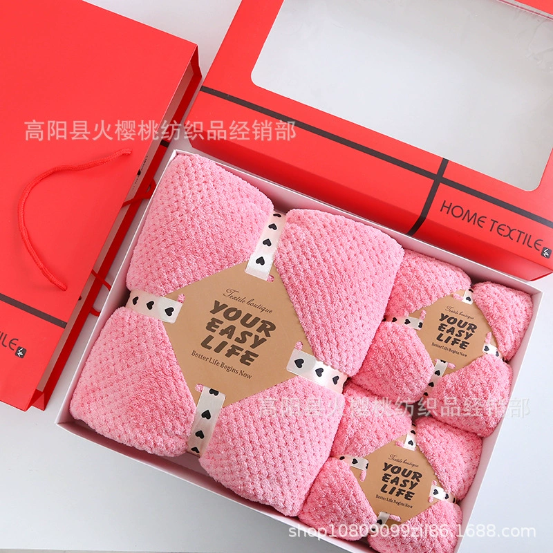 Bath towel, coral velvet set, red gift box, 3 piece set