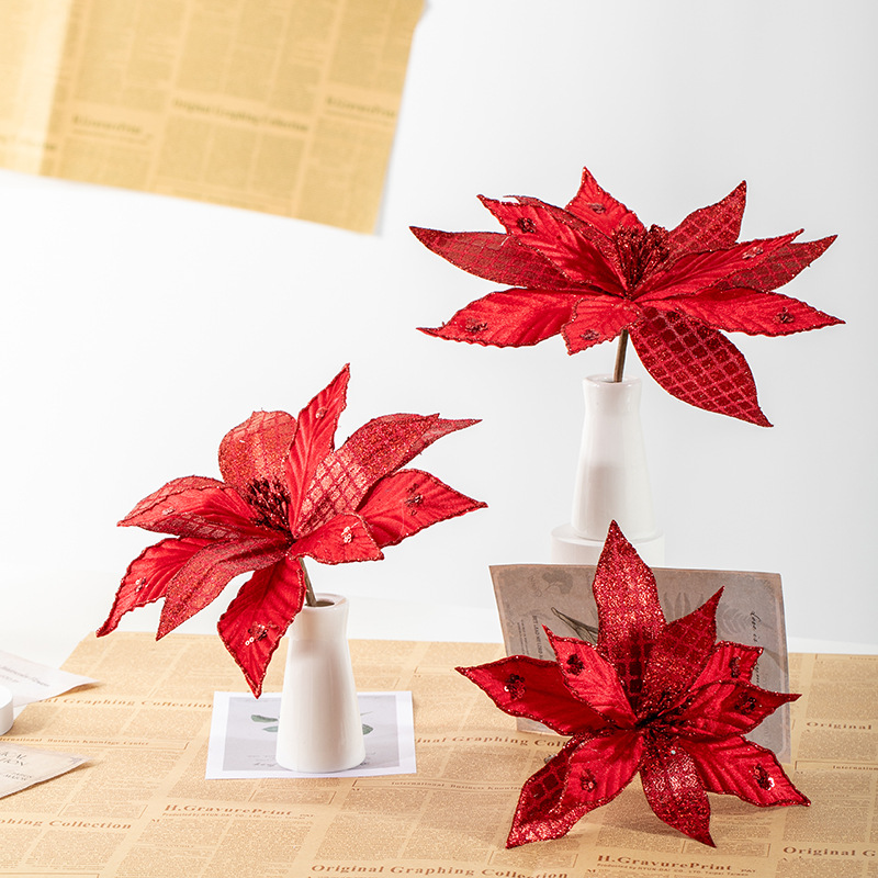 30cm gran flor de Navidad oro plata rojo decoración de Navidad corolla de flores de caña simulación decoración de flores falsas