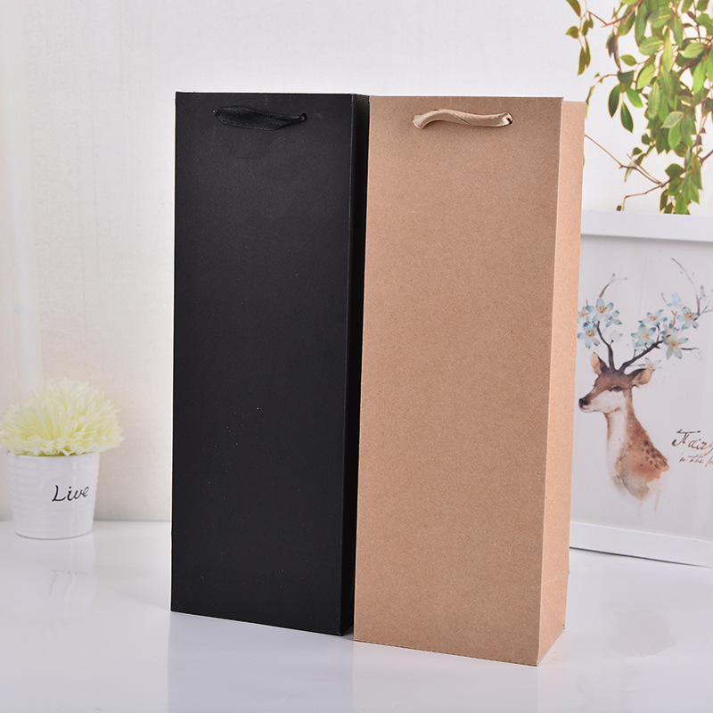 厂家直销简约纯色黑卡牛皮纸酒袋 创意时尚黑卡酒袋logo定制批发