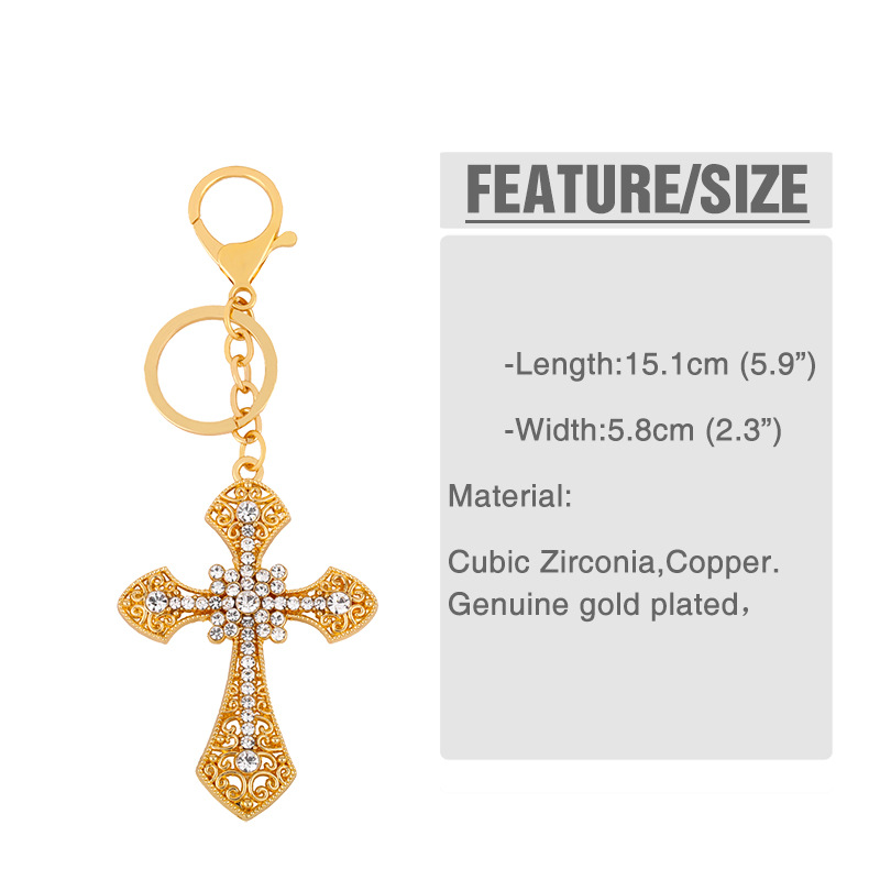 fashion simple zircon cross metal keychain  best selling car bag ornament keychain nihaojewelry wholesalepicture2