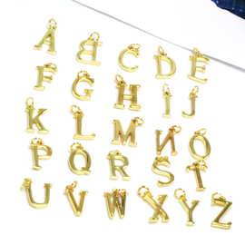 跨境金色26个英文字母吊坠光面字母挂件diy项链手链耳环饰品配件