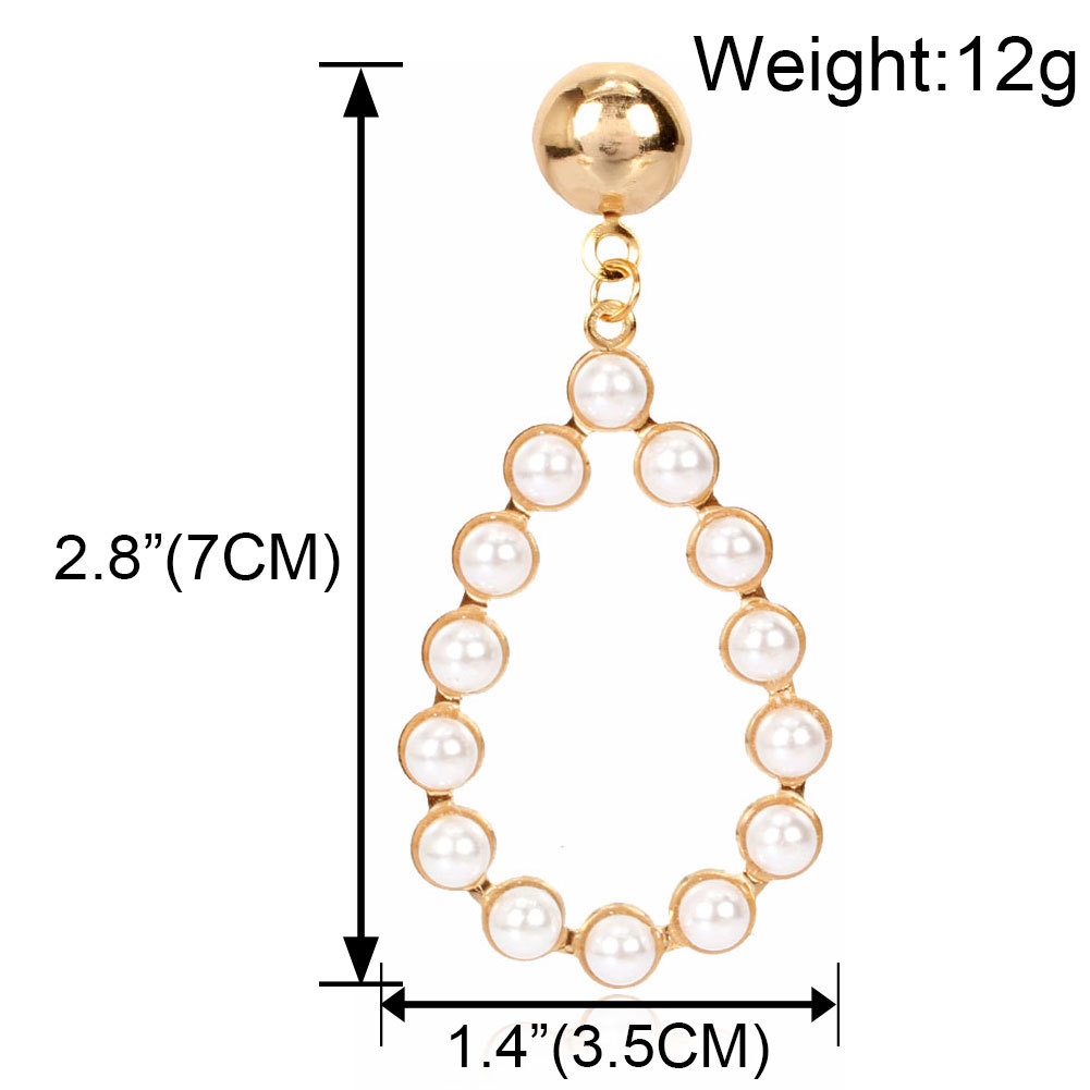 Creative Minimalist Personality Geometric Oval Alloy Inlaid Pearl Earrings Retro Earrings Wholesale Nihaojewelry display picture 1