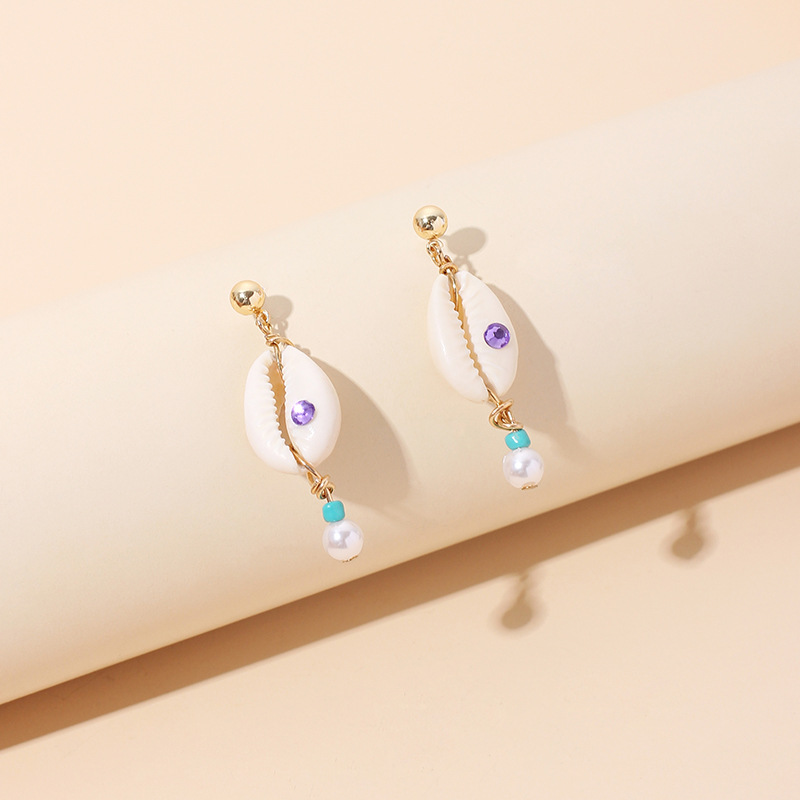7g Weight Earrings Classification Wedding, Travel, Birthday, Festival Occasion Women'S Gender Baroque Style Style Pink, Purple, Green Color Hot Selling Fashion New Gemstone Shell Pearl Earrings Wholesale 5