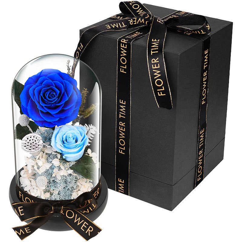 Creative Decoration Eternal Flower Finished Dried Flower Rose Glass Cover Gift Box Mother's Day