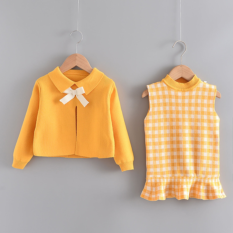 2020 New Baby Girl Sweater Suit Korean Version Children's Spring And Autumn Knitted Sweater Children's Wool Cardigan Two-piece Skirt
