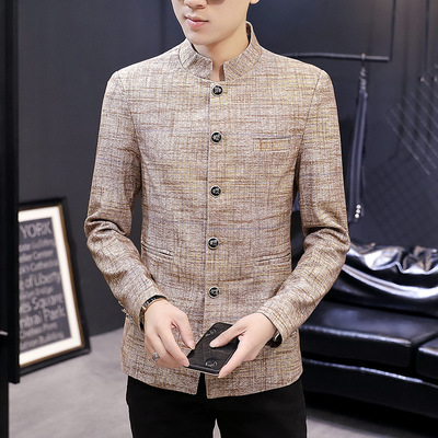 high quality man Chinese style coat man 's suit Chinese style Men's Leisure clothes Single breasted Stand collar Chinese tunic suit Tang costume
