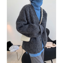 冬季新款韓版時髦廓形馬海毛羊毛大衣溫暖寬松顯瘦實穿毛呢外套女