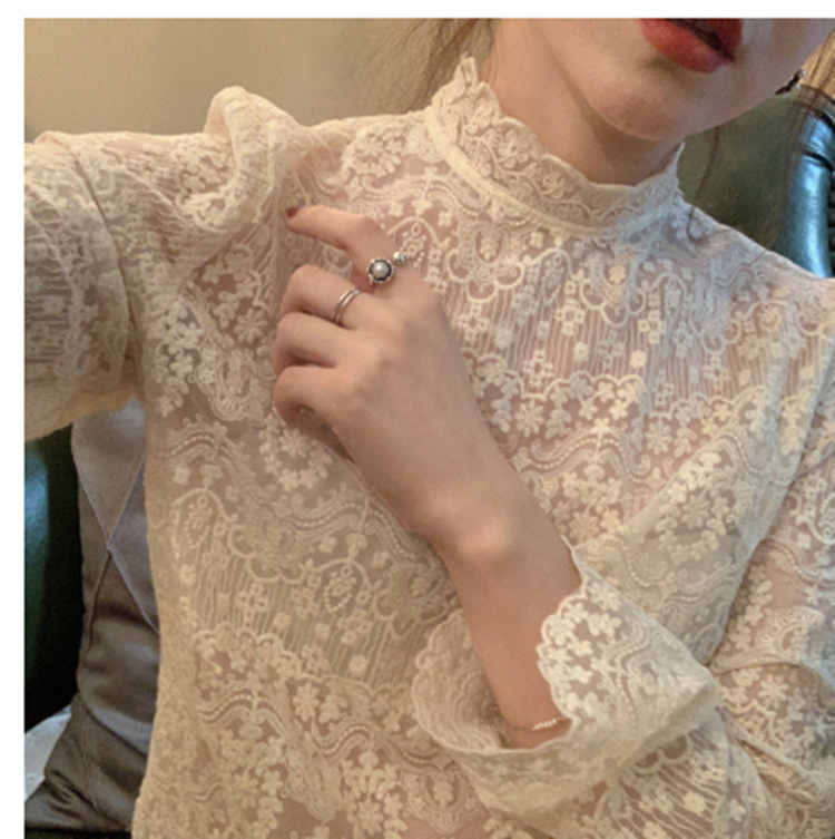 2022 new fairy base Series Stand Collar elegant full lace bottoming shirt women's autumn and winter Inner top 2022 new fairy base Series Stand Collar elegant full lace bottoming shirt women's autumn and winter Inner top