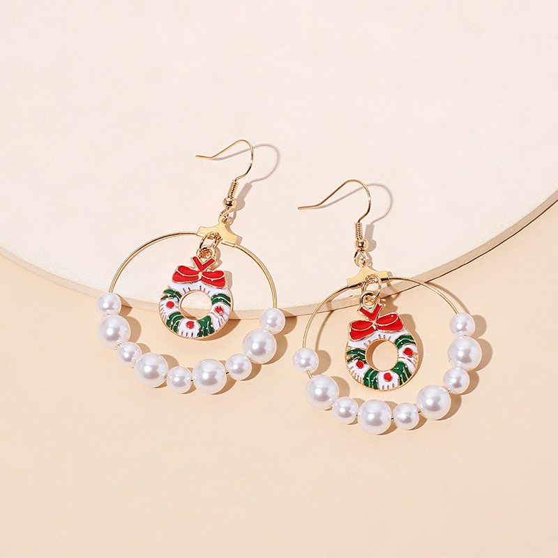 11g Weight Earrings Classification Wedding, Travel, Birthday, Festival Occasion Women'S Gender Green Color Big Circle Pearl Christmas Earrings 7