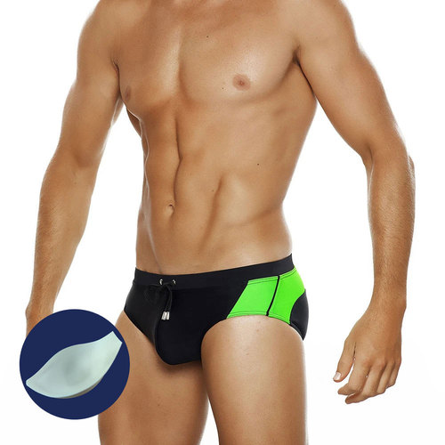 Men's Summer New Fashion Color-blocked Triangular Swim Trunks with Cup Coverage Anti-slip 3D Triangular Beach Shorts