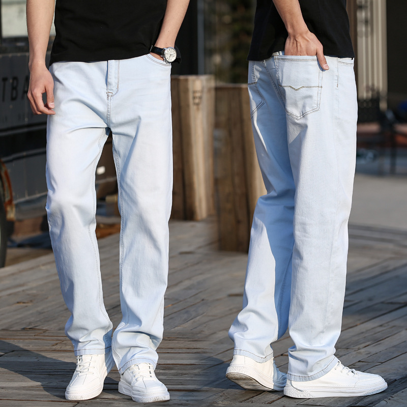 Autumn and Winter Stretch Loose Straight-Leg Jeans Men's Trendy Light Color Mid-High Waist Men's Casual Denim Pants