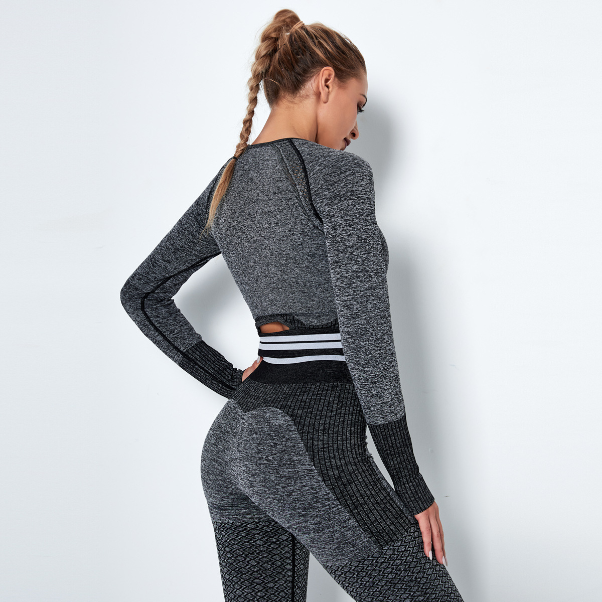 Seamless Knitted Quick-Drying Long-Sleeved Running Yoga Wear NSLX9012