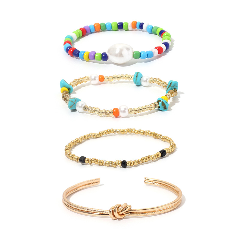 20g Weight Bracelets Classification Anniversary, Business, Travel Occasion Beaded Material Knot Pattern Women'S Gender Simple Style Style Double Ring Knotted Bracelet Open Bracelet Jewelry Korean Ethnic Style Color Rice Bead Bracelet Wholesale Nihaojewelry 7