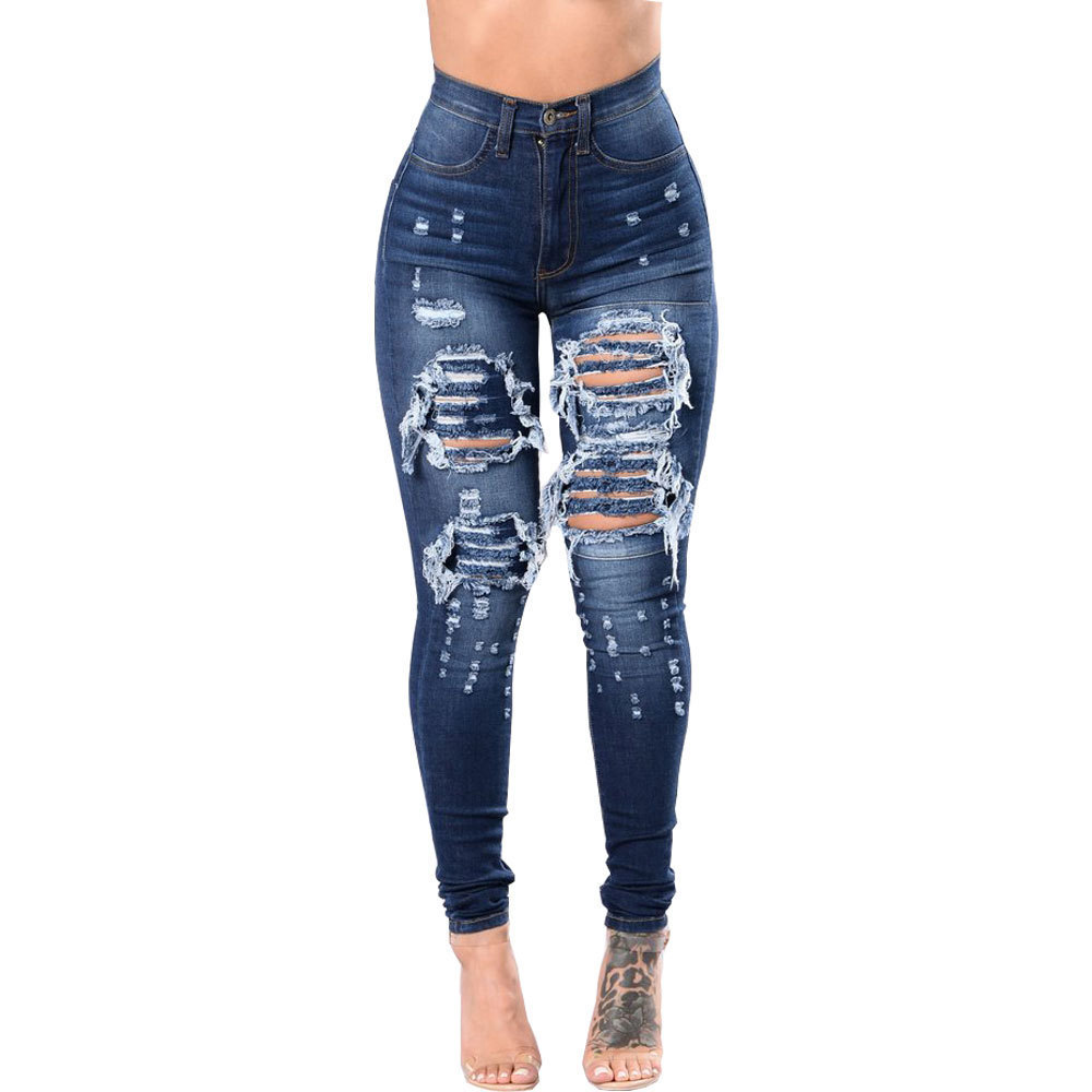 new hole denim feet pants women tight trousers washed jeans NSYF3222