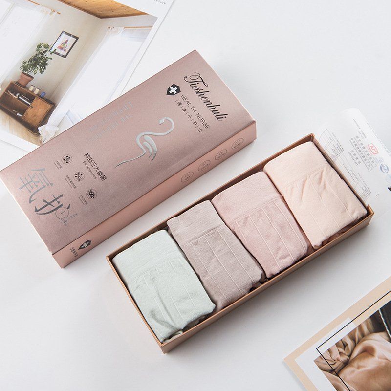 新款升级4条盒装石墨烯导湿内裤女士舒适棉底档裸氨三角裤批发