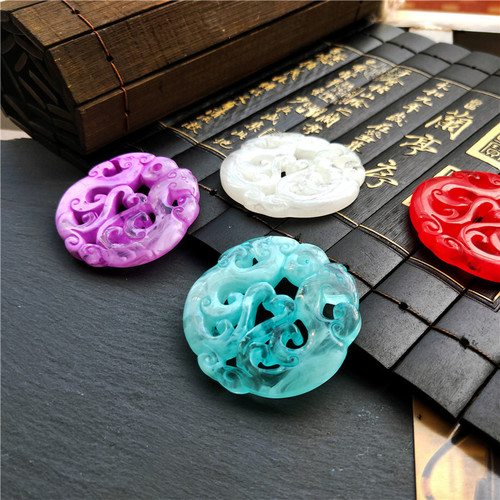 Imitation jade resin hollow carving double phoenix and harmonious pendant DIY jade pendant Hanfu accessories waist pendant tassel material