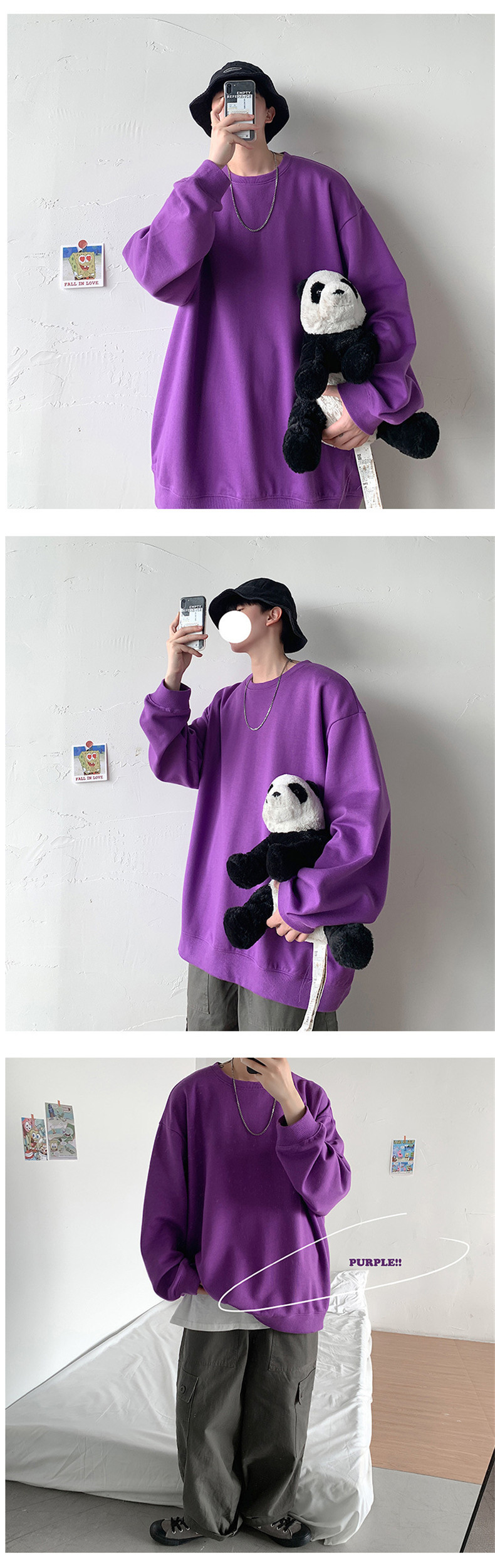 Men's Solid Colour Pullover Sweatshirt Round Neck Long Sleeve_voghion.com