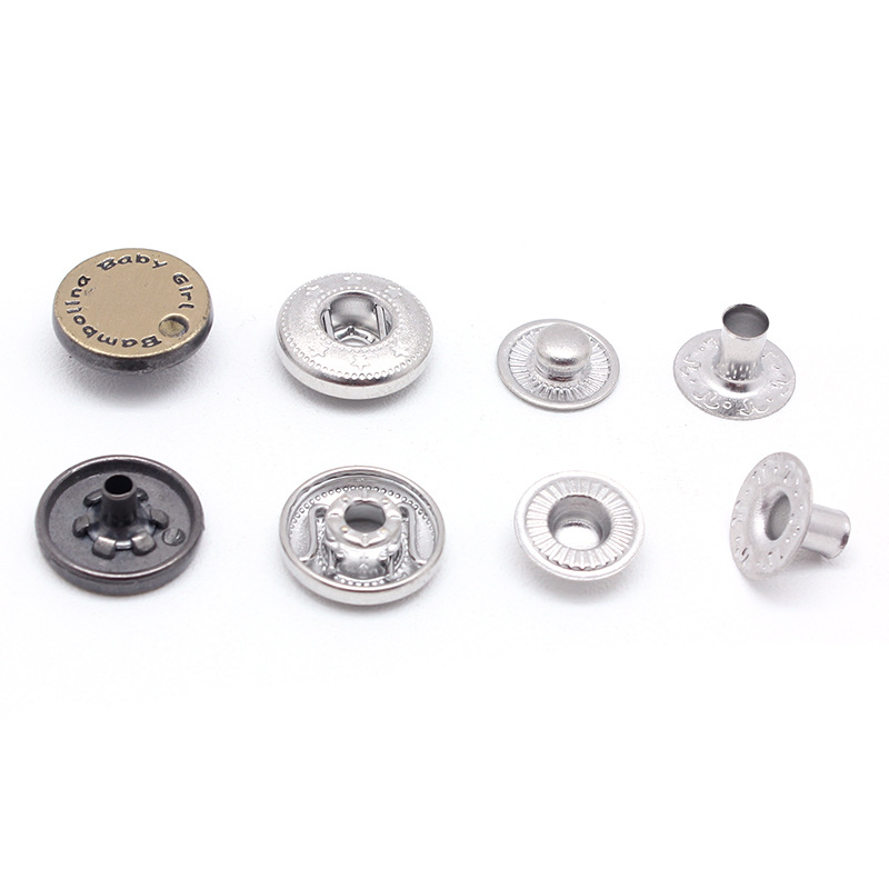 奥道四合扣印花刻字弹簧金属四合扣光面羽绒服童装棒球服服装纽扣