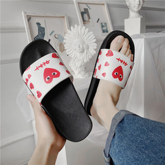 Slippers for men, summer trendy outer wear for couples, one-line slippers, ins Internet celebrity trendy brand, red heart, non-slip, outdoor beach, Harajuku style